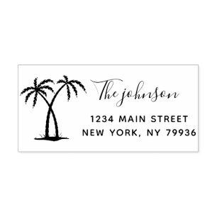 Palm Trees Script Family Name Return Address Rubber Stamp