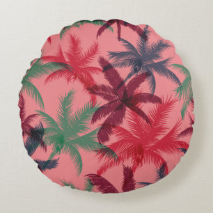 Palm trees seamless pattern round pillow