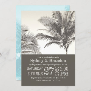Palm Trees Sepia Typography Wedding Invitation