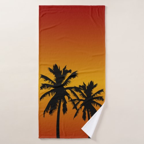 Palm Trees Silhouette In Orange Sunset Bath Towel