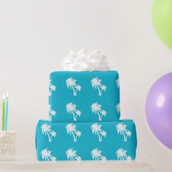 Palm Trees Silhouette Pattern Aqua Blue Wrapping Paper by holiday_store at Zazzle