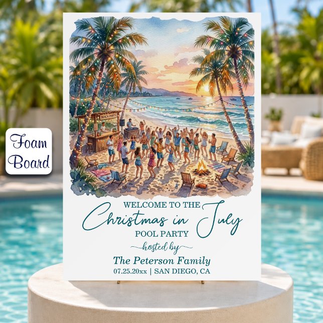 Palm Trees String Lights Christmas in July Welcome Foam Board (Creator Uploaded)