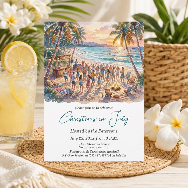 Palm Trees String Lights Party Christmas in July  Invitation (Creator Uploaded)
