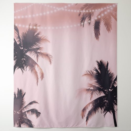 Palm Trees String Lights Pink Photography Backdrop