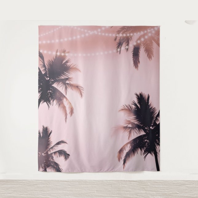 Palm Trees String Lights Pink Photography Backdrop (Front)