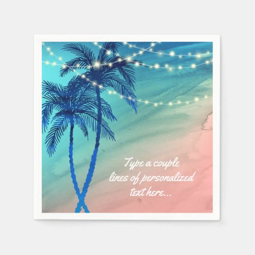 Palm Trees String of Lights Beach Wedding Napkins
