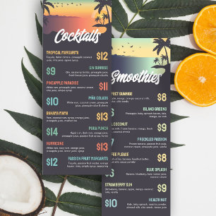 Palm Trees Sun Tropical Cocktails & Smoothies Menu