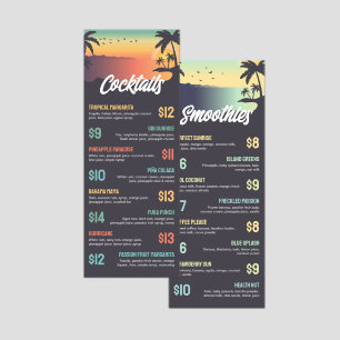 Palm Trees Sun Tropical Cocktails & Smoothies Menu