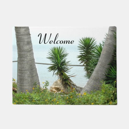 Palm Trees Sunflowers Welcome Doormat