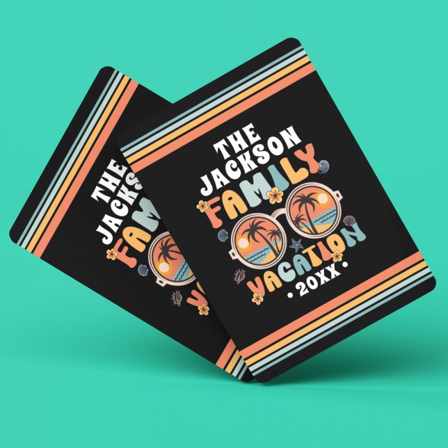 Palm trees sunglasses retro family vacation groovy poker cards (Creator Uploaded)