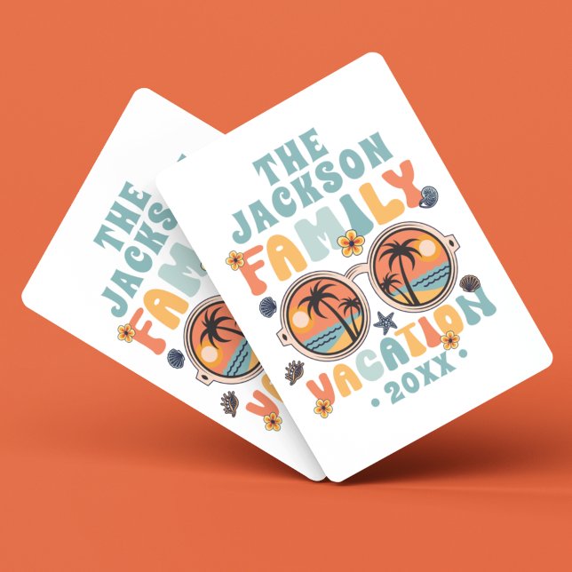Palm trees sunglasses retro family vacation groovy poker cards (Creator Uploaded)