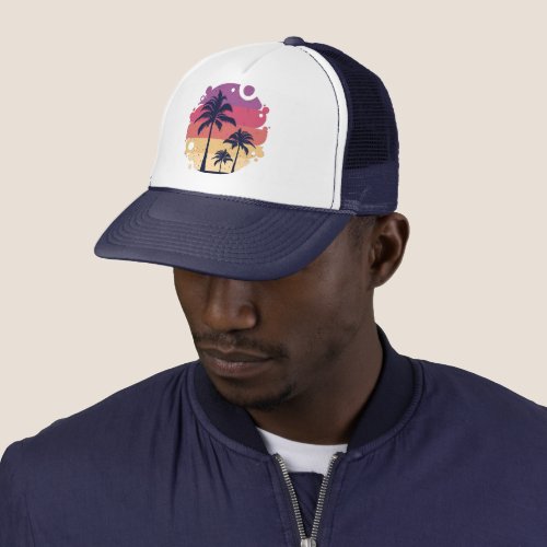 Palm Trees Sunset Logo Trucker Hat