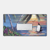 Palm Trees Sunset Ocean Painting Desk Mat (Keyboard & Mouse)