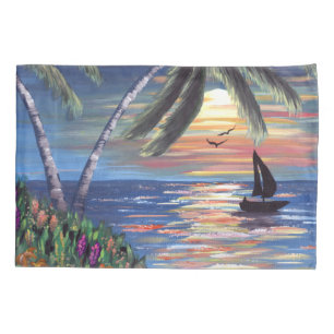 Palm Trees Sunset Ocean Painting Pillow Case