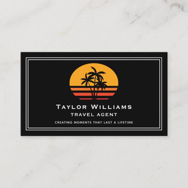 Palm Trees Sunset Tropical Beach Fun Travel Agent Business Card (Front)