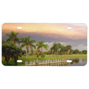 Palm trees Sunset tropical License Plate
