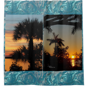 Palm trees sunsets Blue Shower Curtain