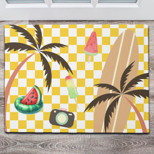 Palm Trees Surfboard Checkered Summer  Doormat