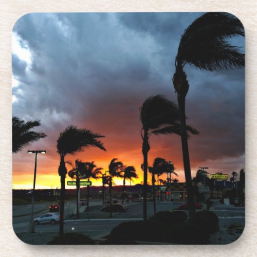 Palm Trees Swaying in the Breeze at Sunset Coaster