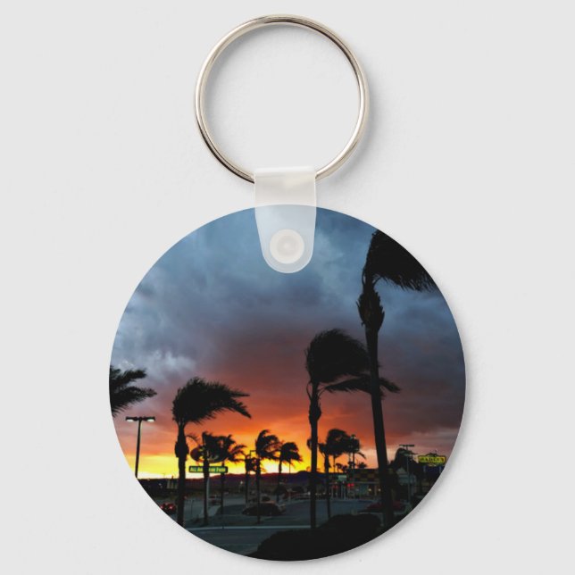 Palm Trees Swaying in the Breeze at Sunset Keychain (Front)