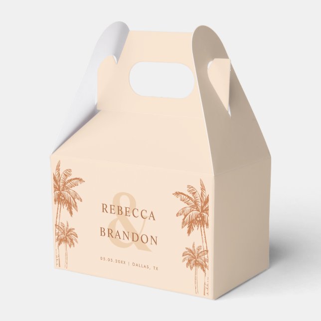 Palm Trees Terracotta Boho Beach Names Wedding Favor Boxes (Front Side)