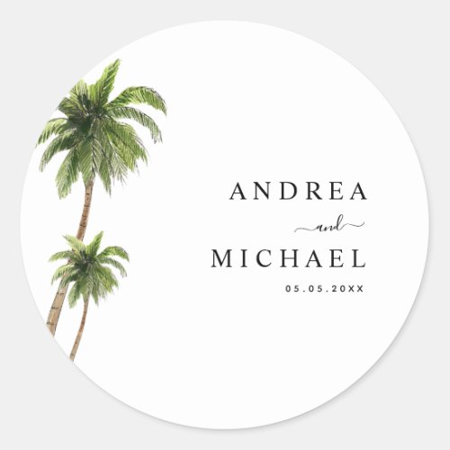 Palm Trees Tropical Beach Destination Wedding Classic Round Sticker