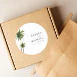 Palm Trees Tropical Beach Destination Wedding Classic Round Sticker<br><div class="desc">Celebrate your wedding with these pretty stickers,  featuring watercolor palm trees and your custom text. Easily add your own details by clicking on the "personalize" option.</div>