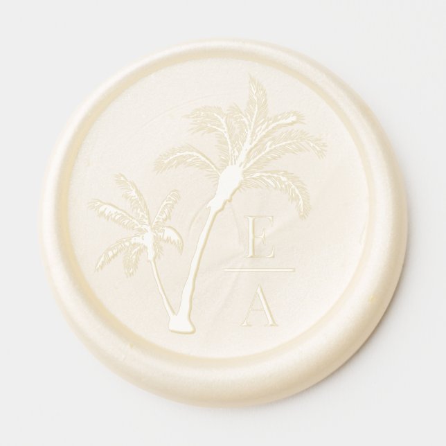 Palm Trees Tropical Beach Monogram Wedding Wax Seal Sticker (Front)