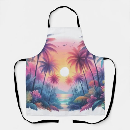 Palm Trees Tropical Beach Pink Sunset Apron