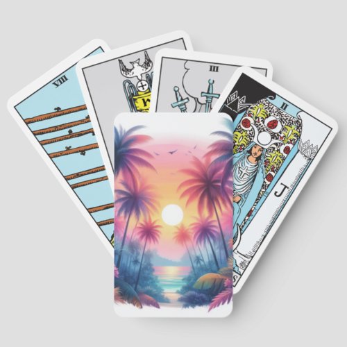 Palm Trees Tropical Beach Pink Sunset Tarot Cards