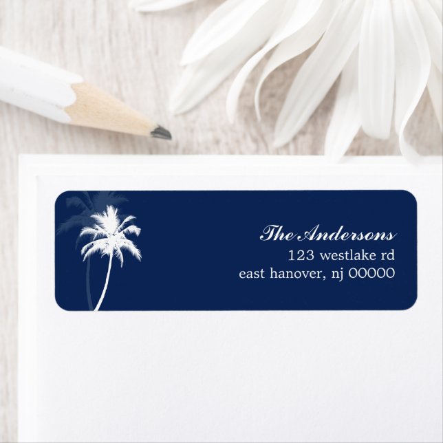 Palm Trees Tropical Beach Wedding Label (Insitu)