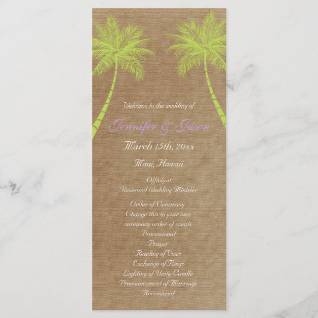 Palm Trees Tropical Beach Wedding Programs (Front)