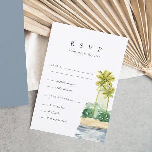 Palm Trees Tropical Beach Wedding RSVP Card