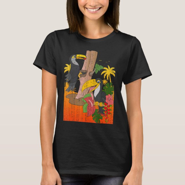 Palm Trees Tropical Bird Animal Exotic Flowers Sum T-Shirt (Front)