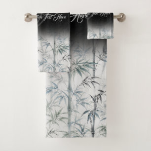 Palm trees tropical black monogram bath towel set