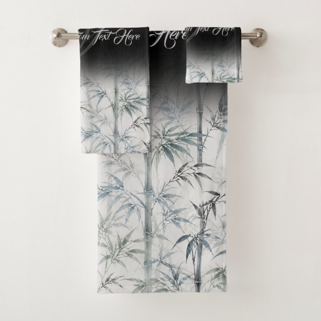 Palm trees tropical black monogram bath towel set