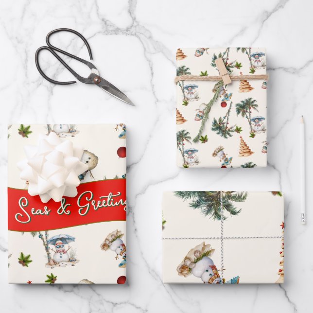 Palm Trees Tropical Christmas Pattern Wrapping Paper Sheets (Front)