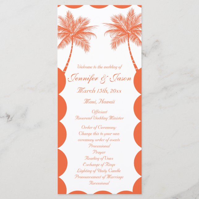 Palm Trees Tropical Coral Beach Wedding Programs (Front)