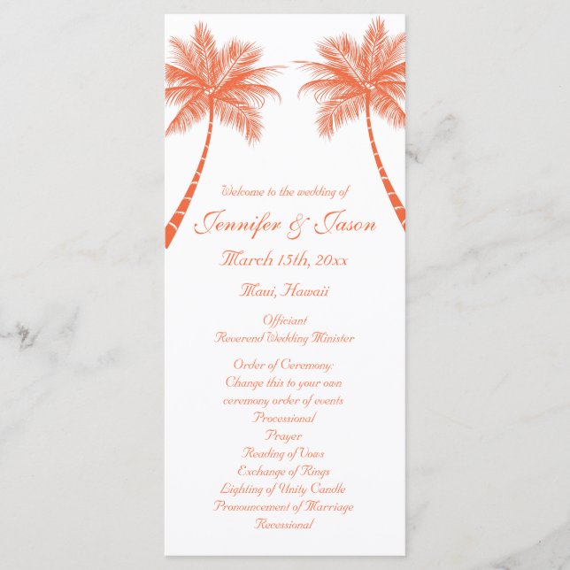 Palm Trees Tropical Coral Beach Wedding Programs (Front)