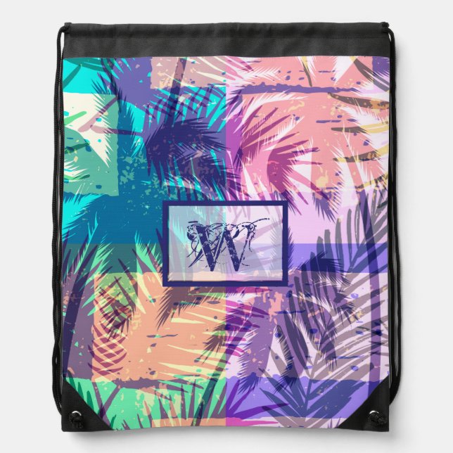 Palm Trees Tropical Drawstring Bag (Front)