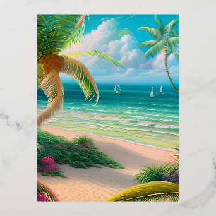 Palm Trees Tropical Foil Holiday Postcard