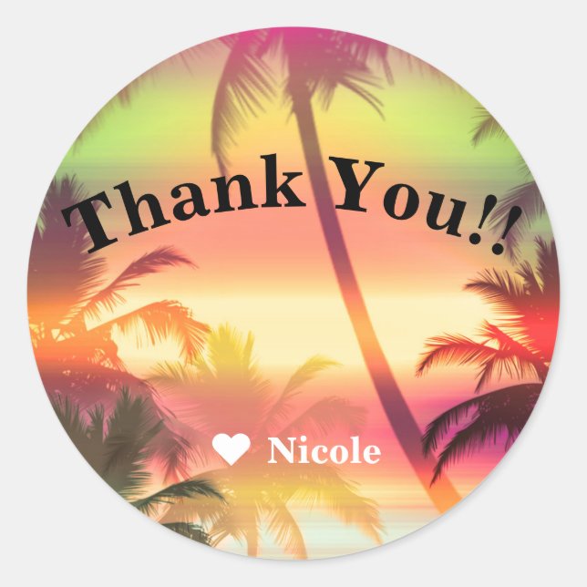 Palm Trees Tropical Heat Beach Party Luau Favor Classic Round Sticker (Front)
