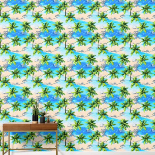 Palm trees tropical island coastal summer pattern wallpaper 