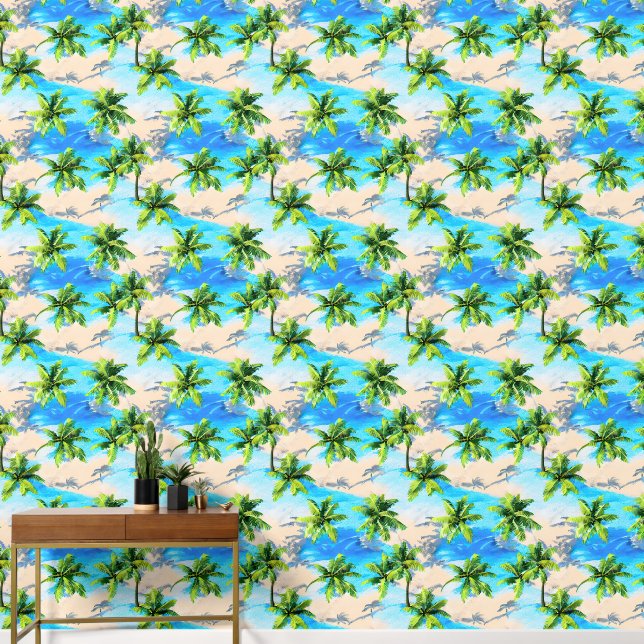 Palm trees tropical island coastal summer pattern wallpaper  (Hallway)