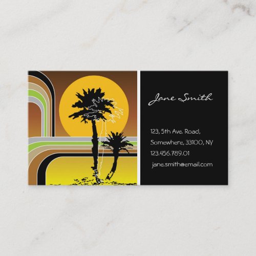 Palm Trees Tropical Retro Beach Sunset Stripes Mod Business Card