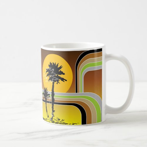 Palm Trees Tropical Retro Beach Sunset Stripes Mod Coffee Mug
