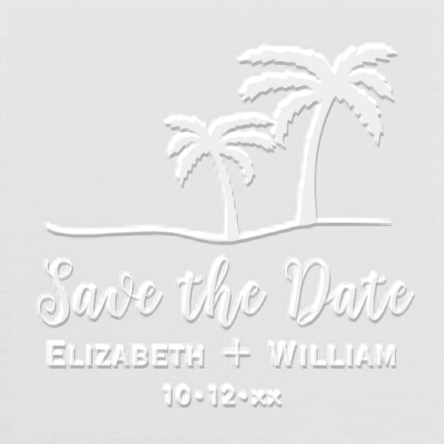 Palm Trees Tropical Save the Date Name Date Embosser (Design)