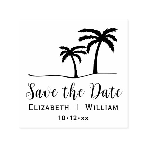Palm Trees Tropical Save the Date Name Date Self_inking Stamp