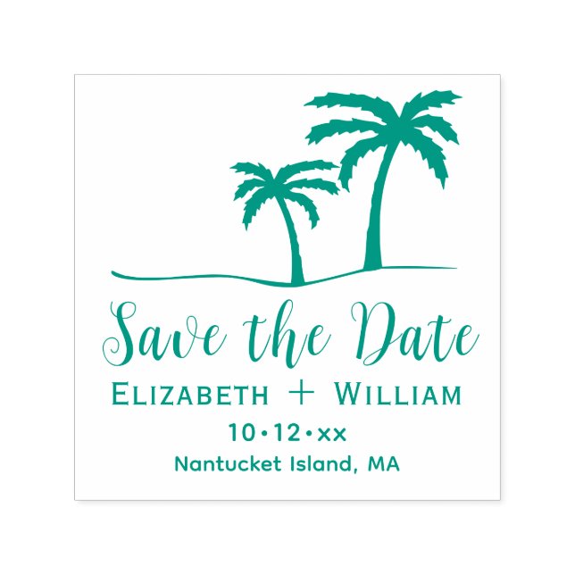 Palm Trees Tropical Save the Date Name Date Self-inking Stamp (Design)