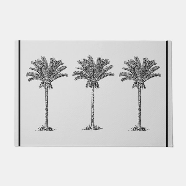Palm Trees Tropical Simple Elegant Beach Black Doormat (Front)